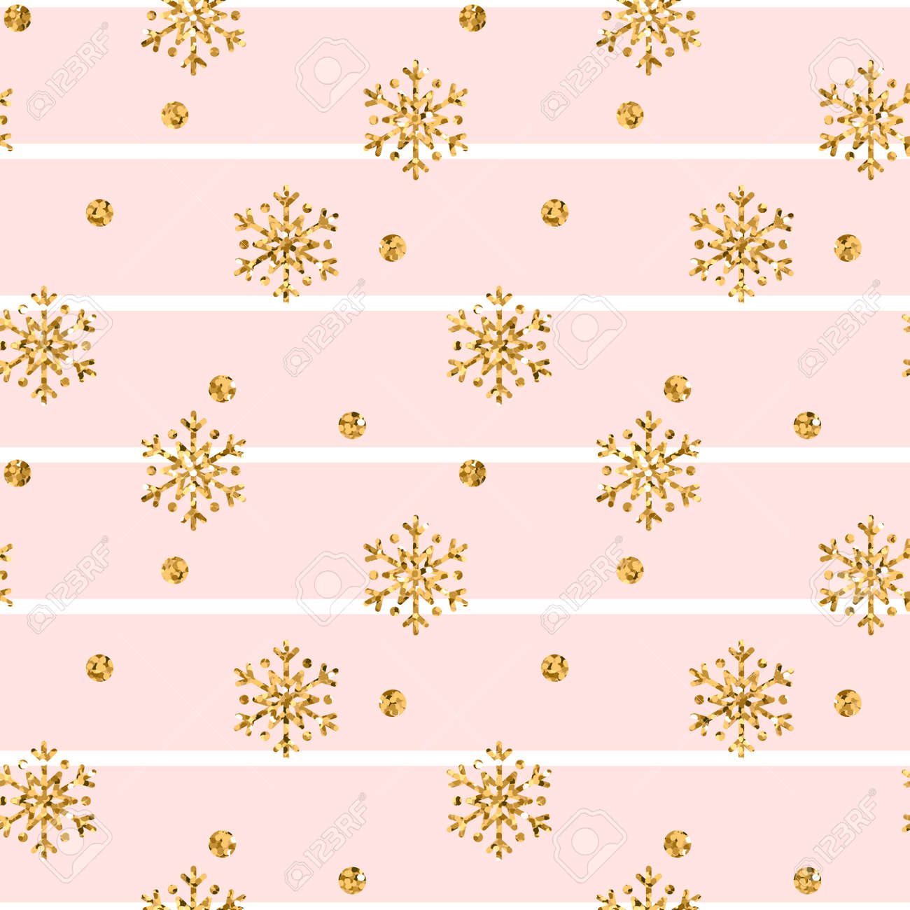 Christmas Gold Snowflake Seamless Pattern Golden Glitter Snowflakes On Pink White Lines Background Winter Christmas Gold Snowflake Seamless Pattern Golden Glitter Snowflakes On Pink White Lines Background Winter