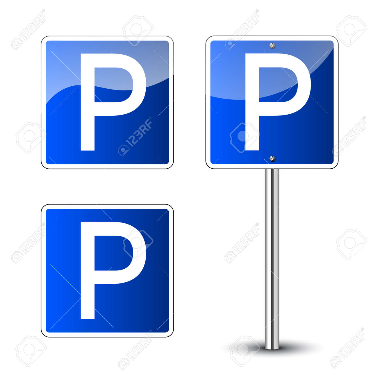 駐車場の道路標識の空白を設定します 金属ポール ベクトル図 のイラスト素材 ベクタ Image