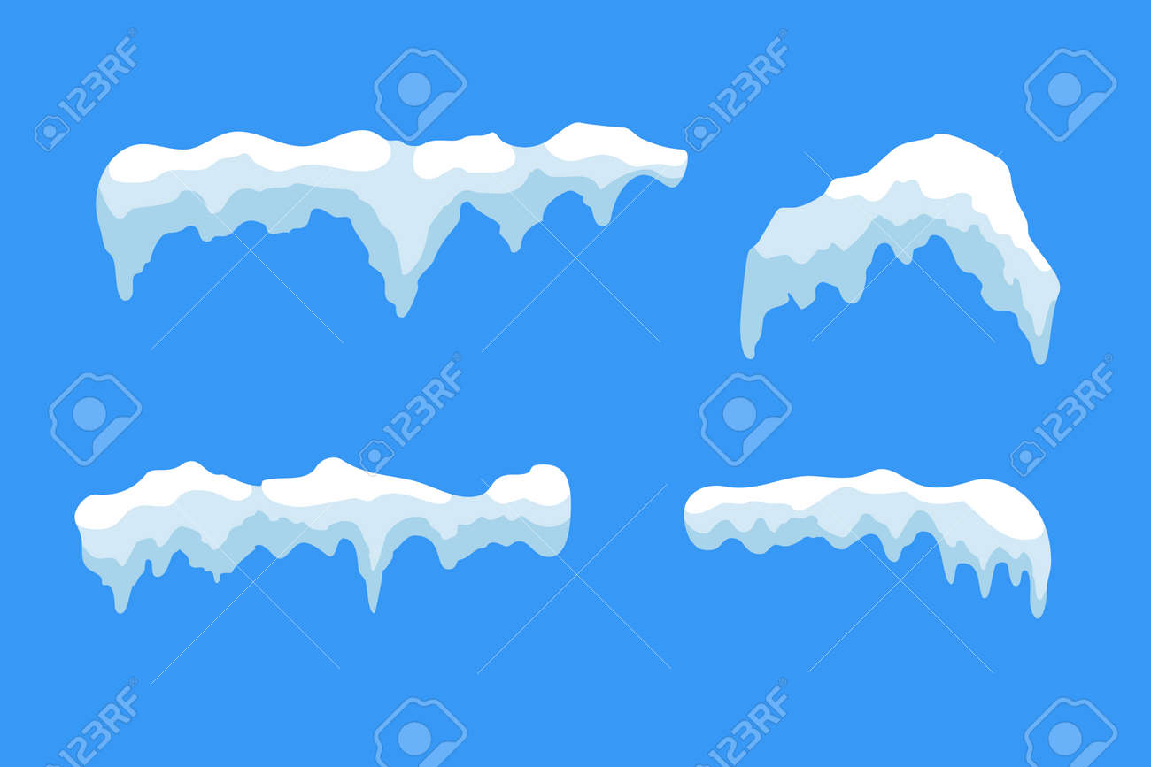 snow ice icicle set winter design white blue snow template