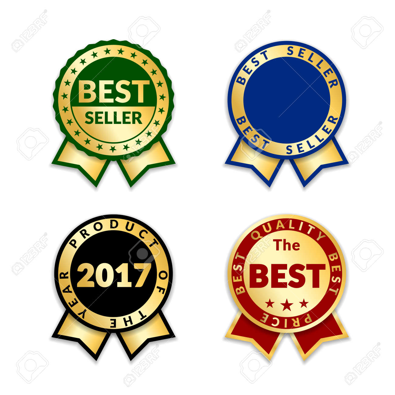 ribbons award best seller set gold ribbon award icon isolated