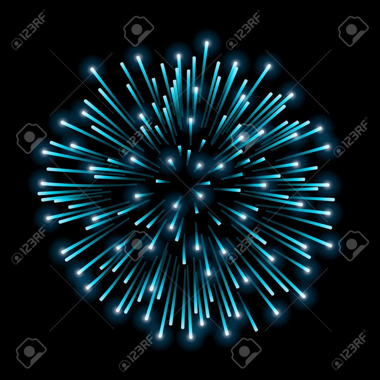 美しい青い花火黒い背景に隔離された明るい敬礼 クリスマス 新年のお祝い 休日 祭り 誕生日カードベクトルイラストのためのライトブルーの装飾花火 の イラスト素材 ベクタ Image