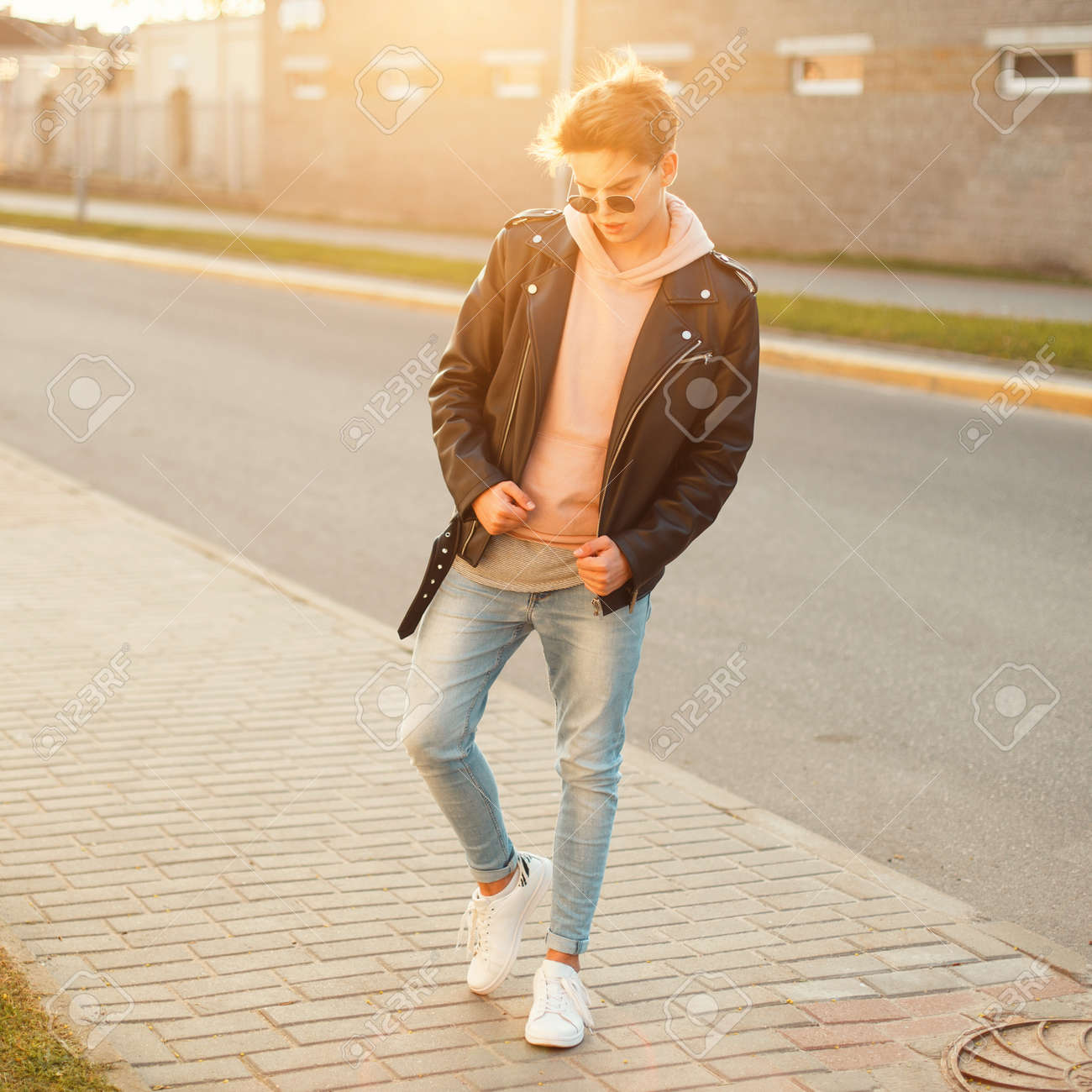 pink hoodie blue jeans