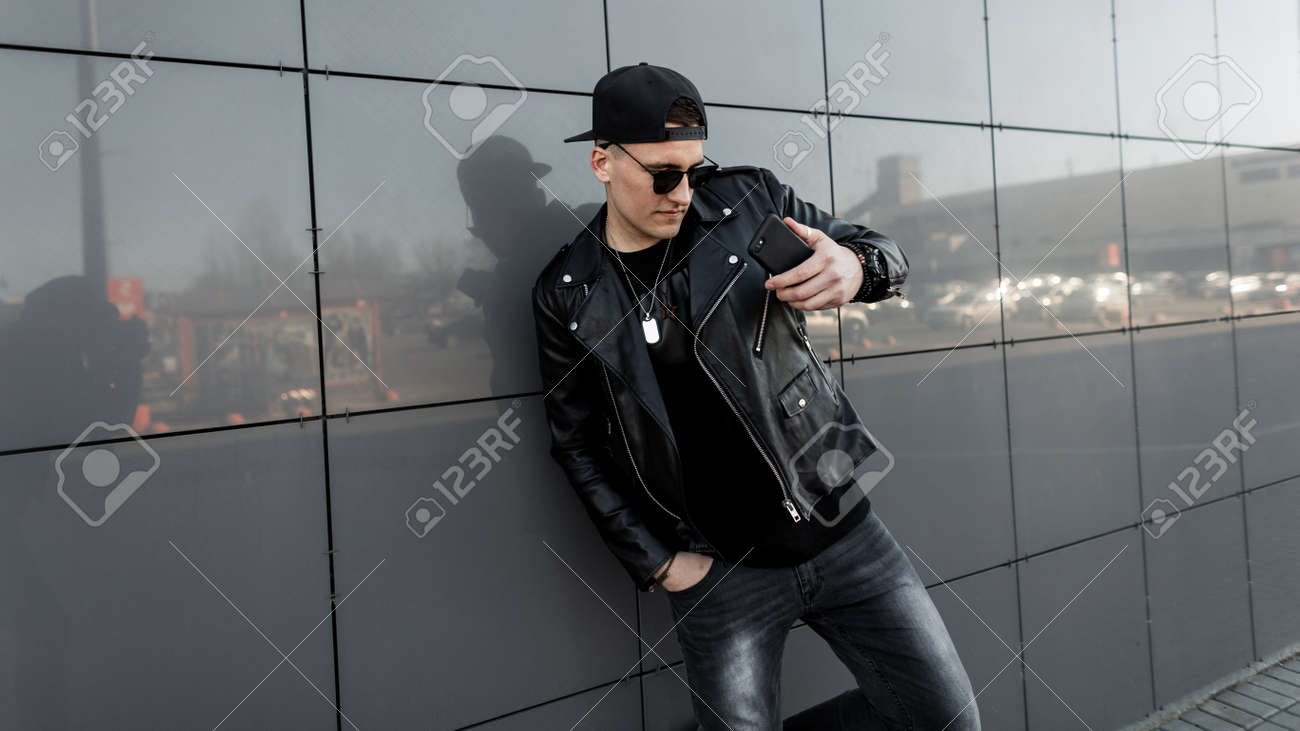 black leather baseball cap