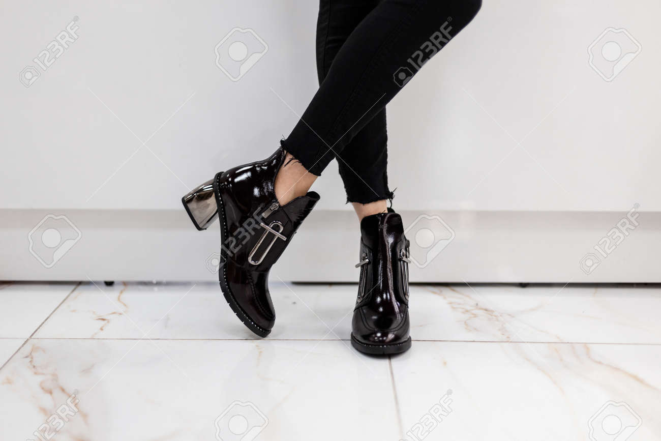 black booties with silver heel