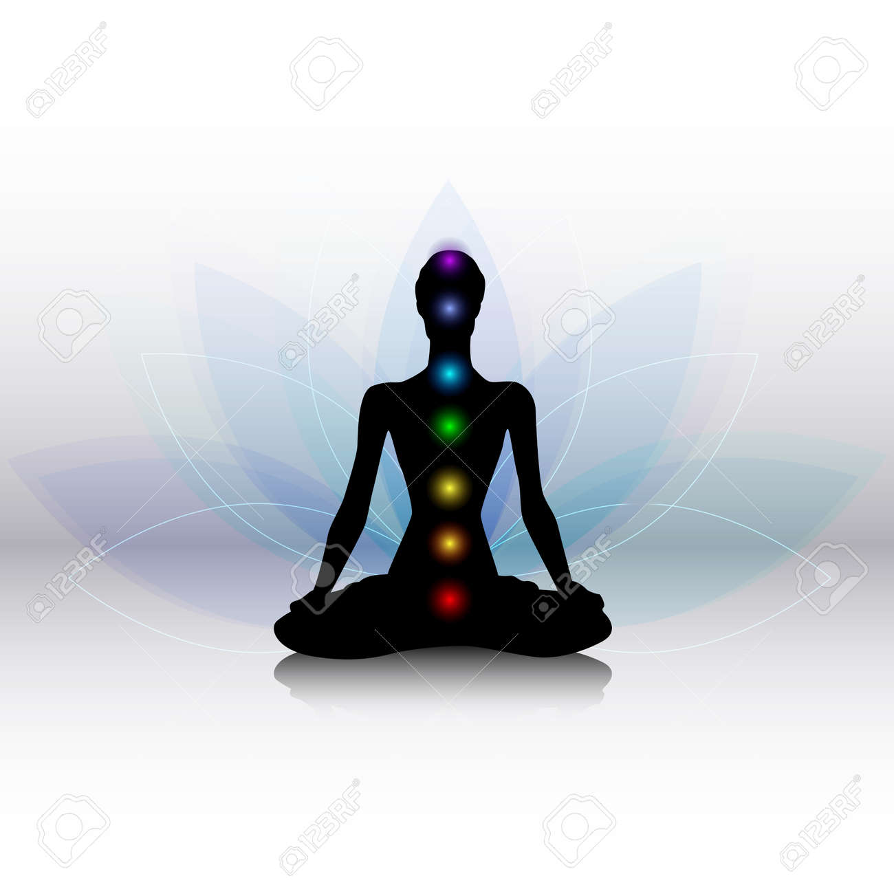 チャクラとヨガのポーズで人間のシルエットのイラスト素材 ベクタ Image