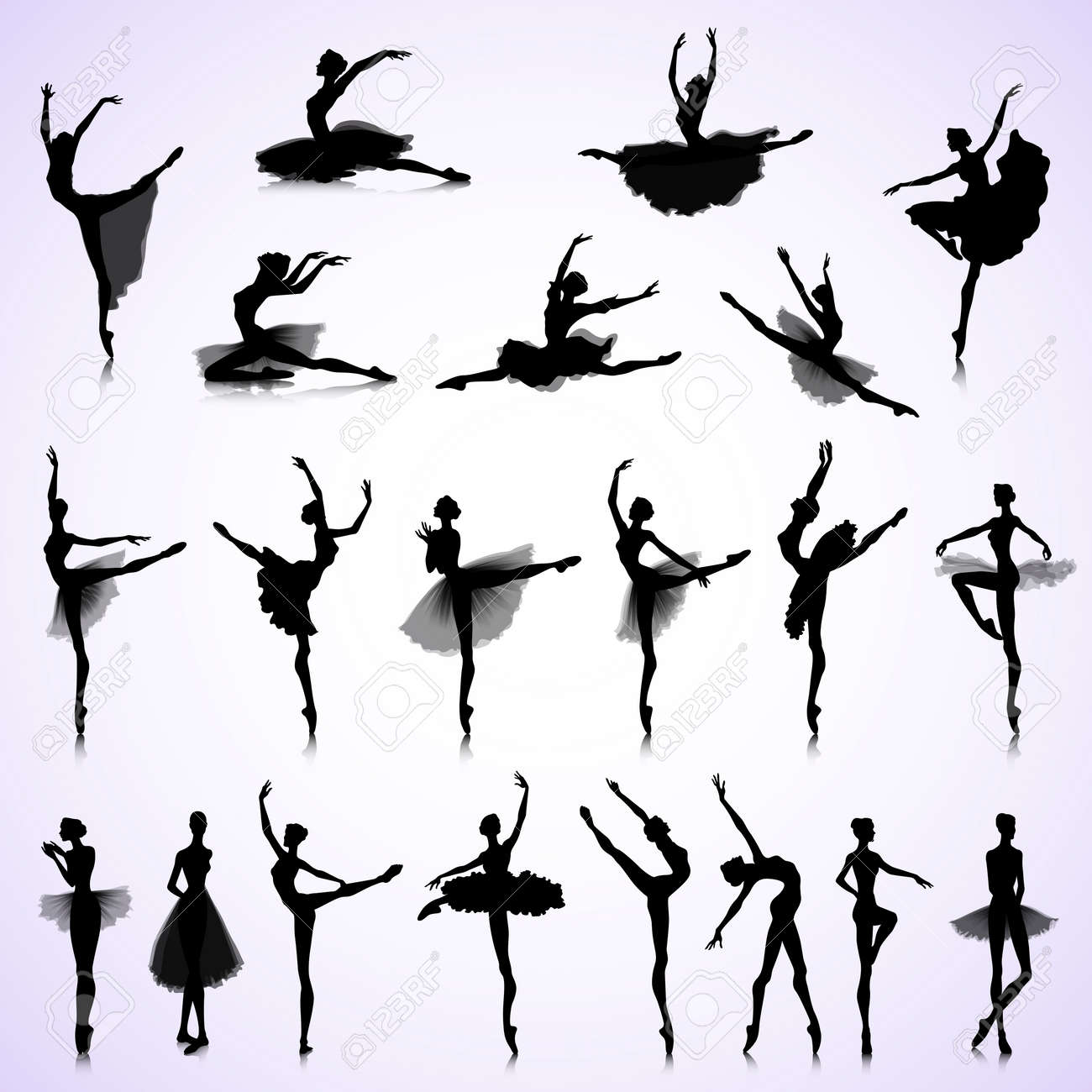Ensemble de silhouettes féminines de danseurs de ballet