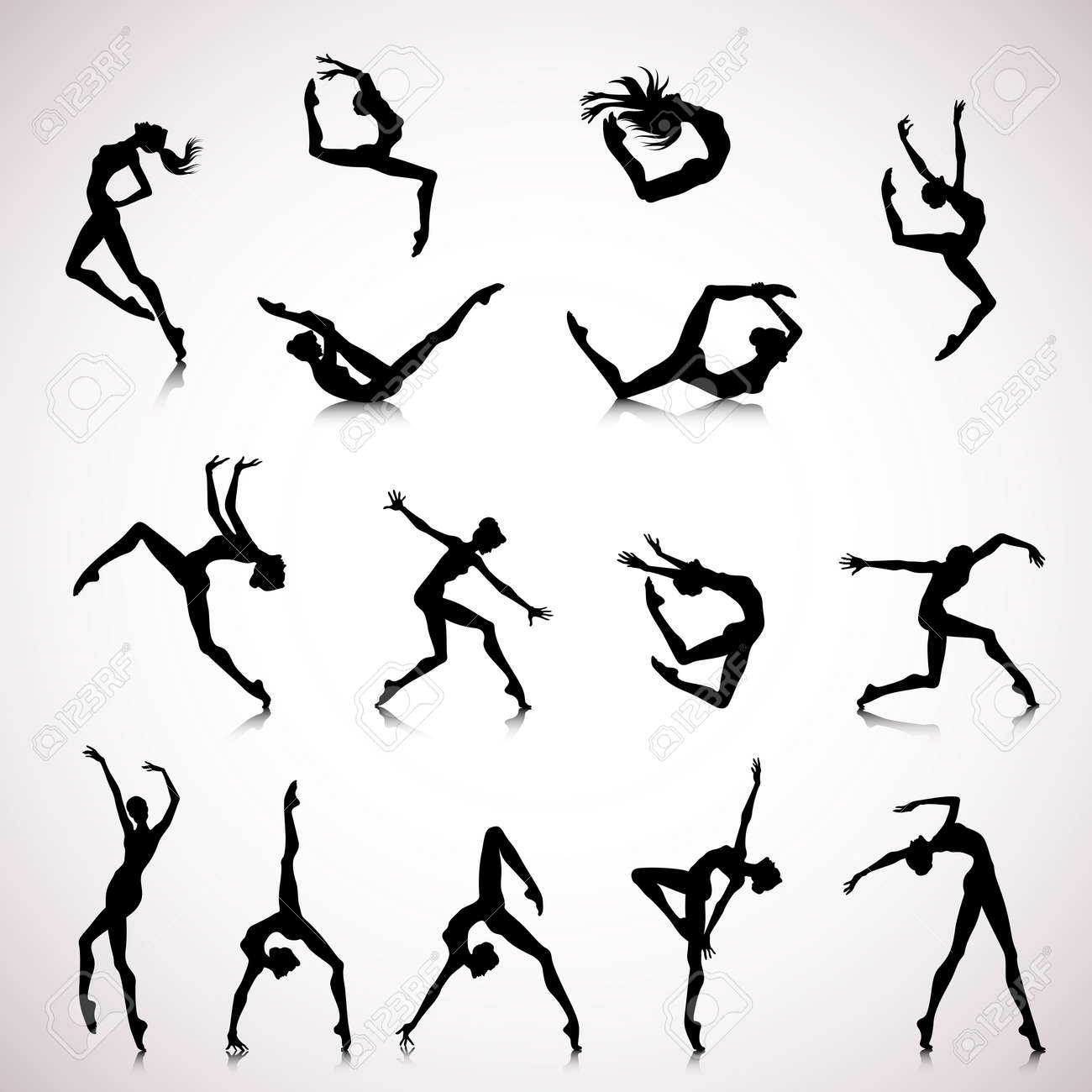 Ensemble de silhouettes féminines qui dansent dans un style moderne