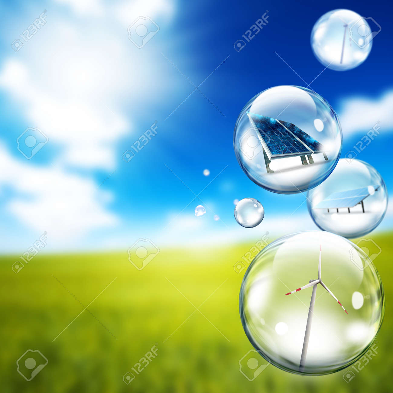Solar panel and wind turbine inside soap bubbles - 9576478 Solar panel and wind turbine inside soap bubbles - 9576478