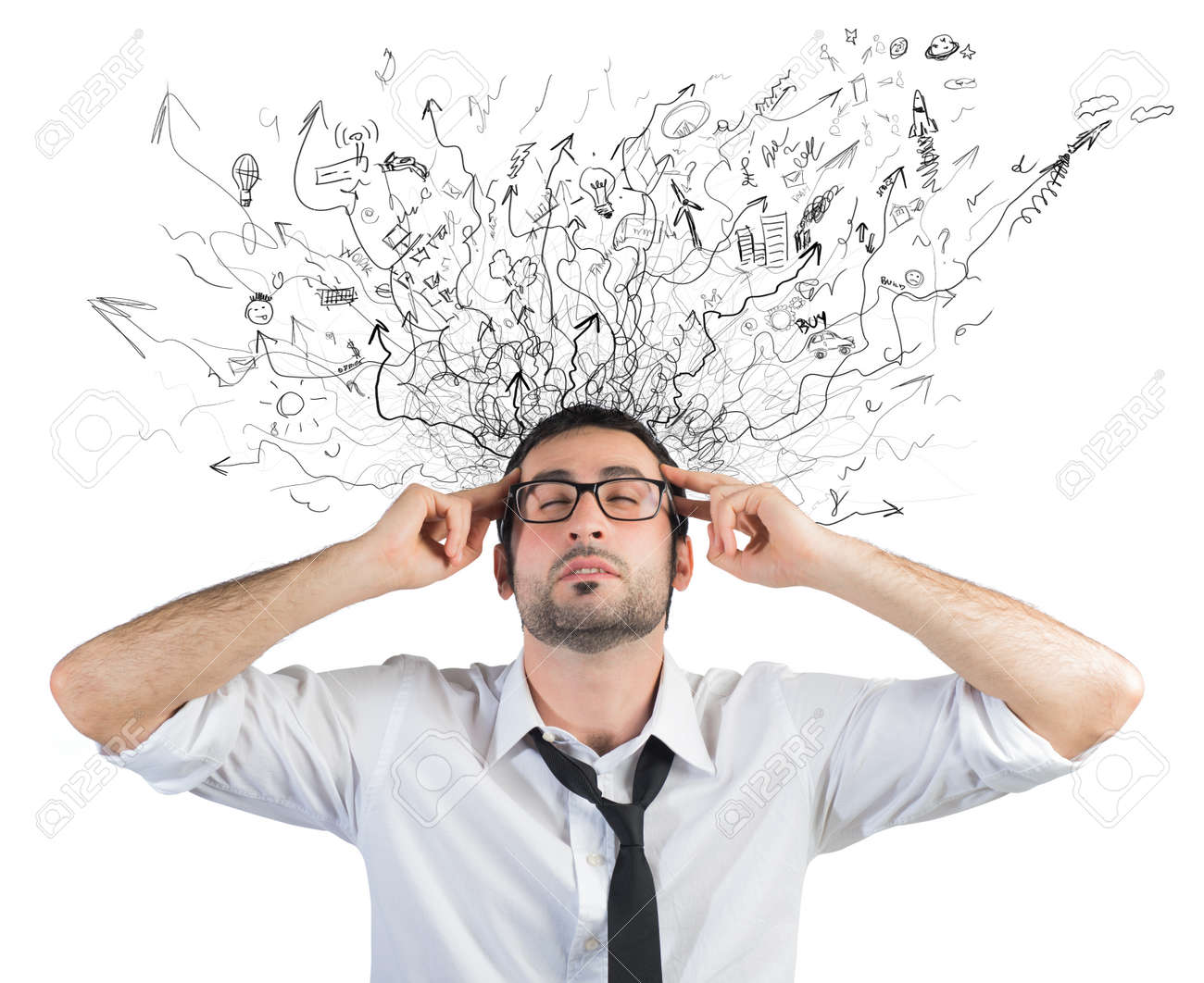 concept of stress and confusion of a businessman stock photo