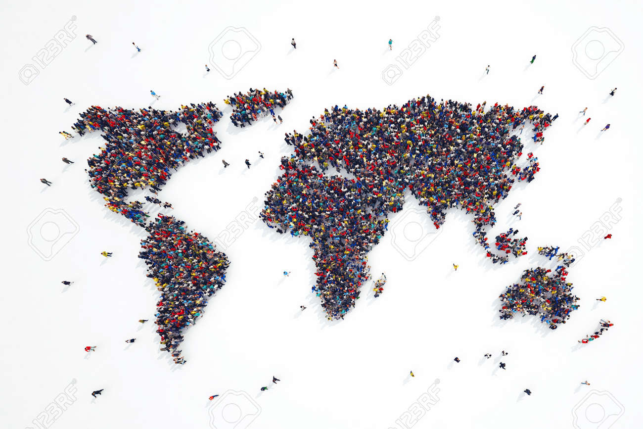 3D rendering of people forms world continents - 56292205 3D rendering of people forms world continents - 56292205