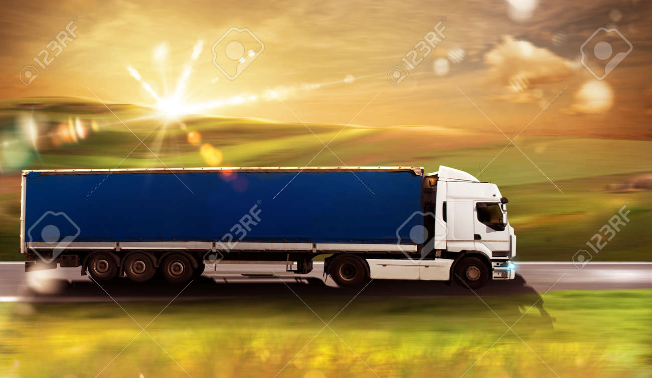 Transport truck on road with natural landscape - 58463511 Transport truck on road with natural landscape - 58463511