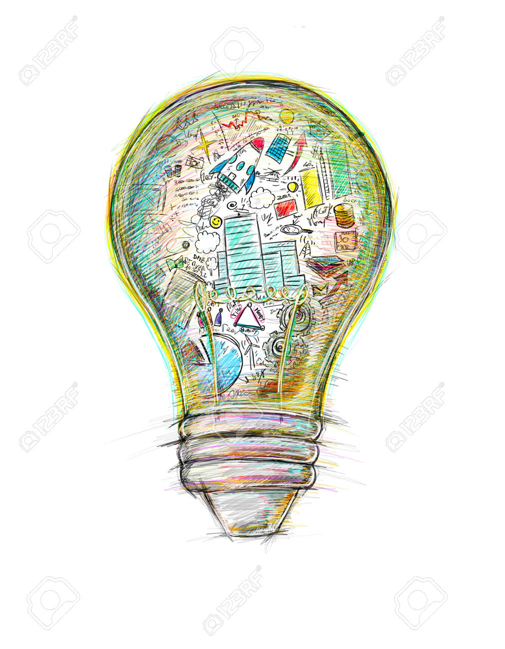 Lightbulb drawn and colored with business sketches - 68421971 Lightbulb drawn and colored with business sketches - 68421971