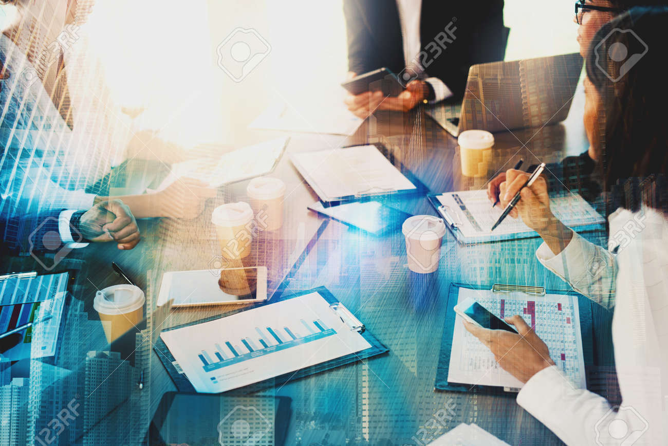 Team of business people work together in office with modern effect. Concept of teamwork and partnership - 83254605 Team of business people work together in office with modern effect. Concept of teamwork and partnership - 83254605