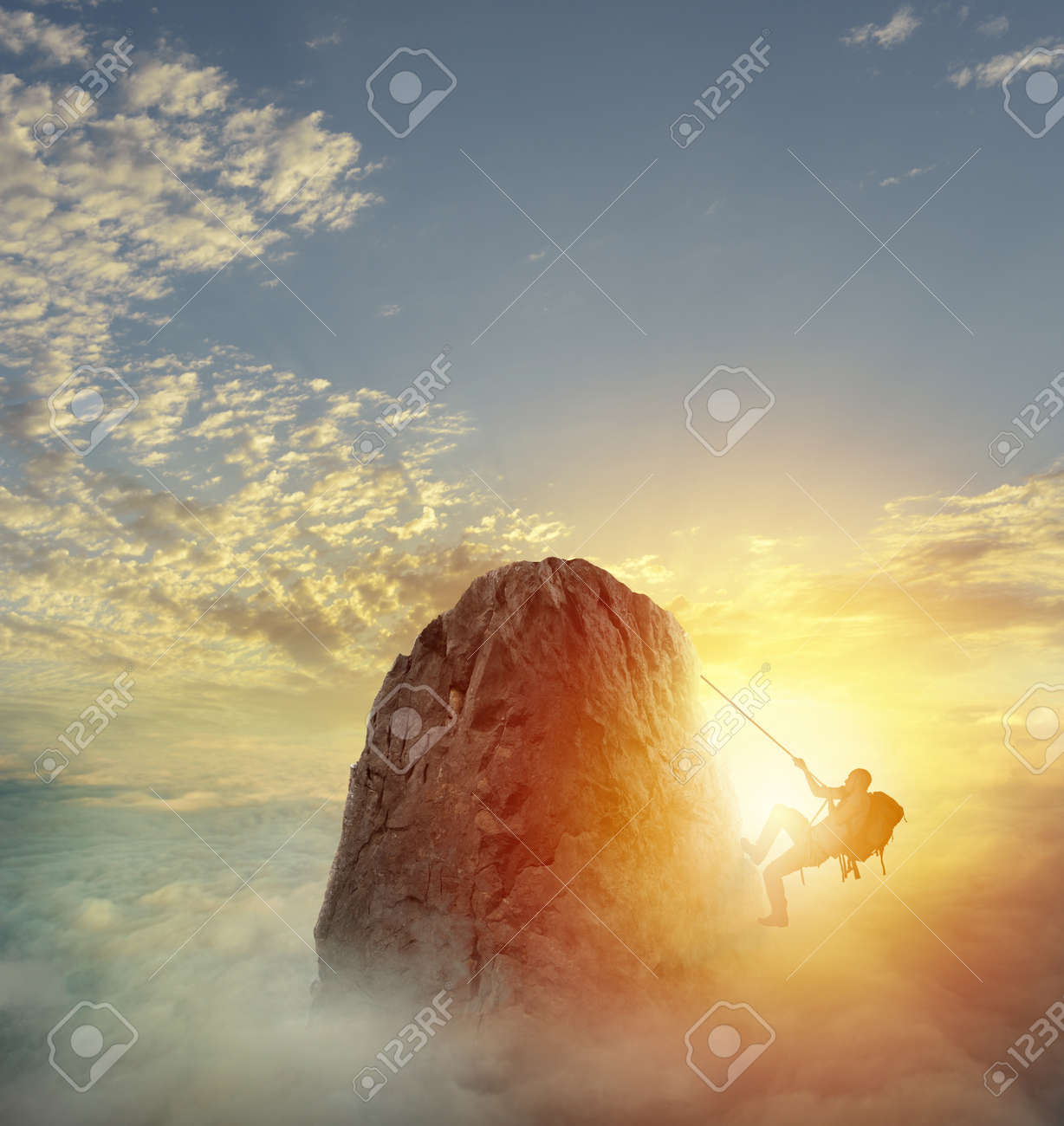 Businessman climb a mountain to get the flag. Achievement business goal and difficult career concept - 84939466 Businessman climb a mountain to get the flag. Achievement business goal and difficult career concept - 84939466