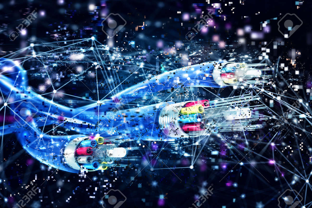 Image of optical fibers with digital effects. Concept of fast internet.3d render - 87673735 Image of optical fibers with digital effects. Concept of fast internet.3d render - 87673735