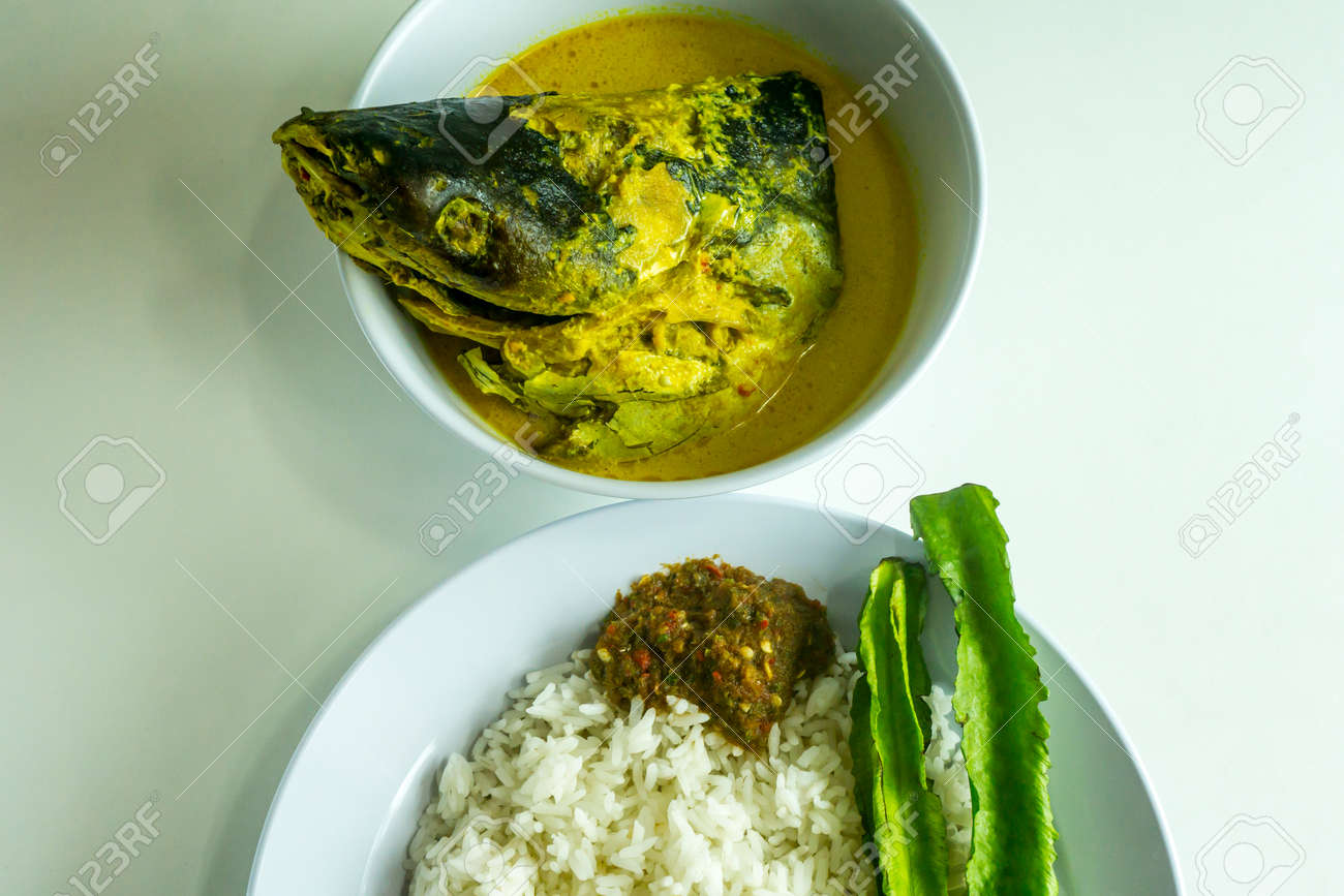 Traditional Malaysian Cuisine Steamed Rice Silver Catfish Cooked In Coconut Milk And Winged Beans With Spicy Sambal Stock Photo Picture And Royalty Free Image Image 83227212