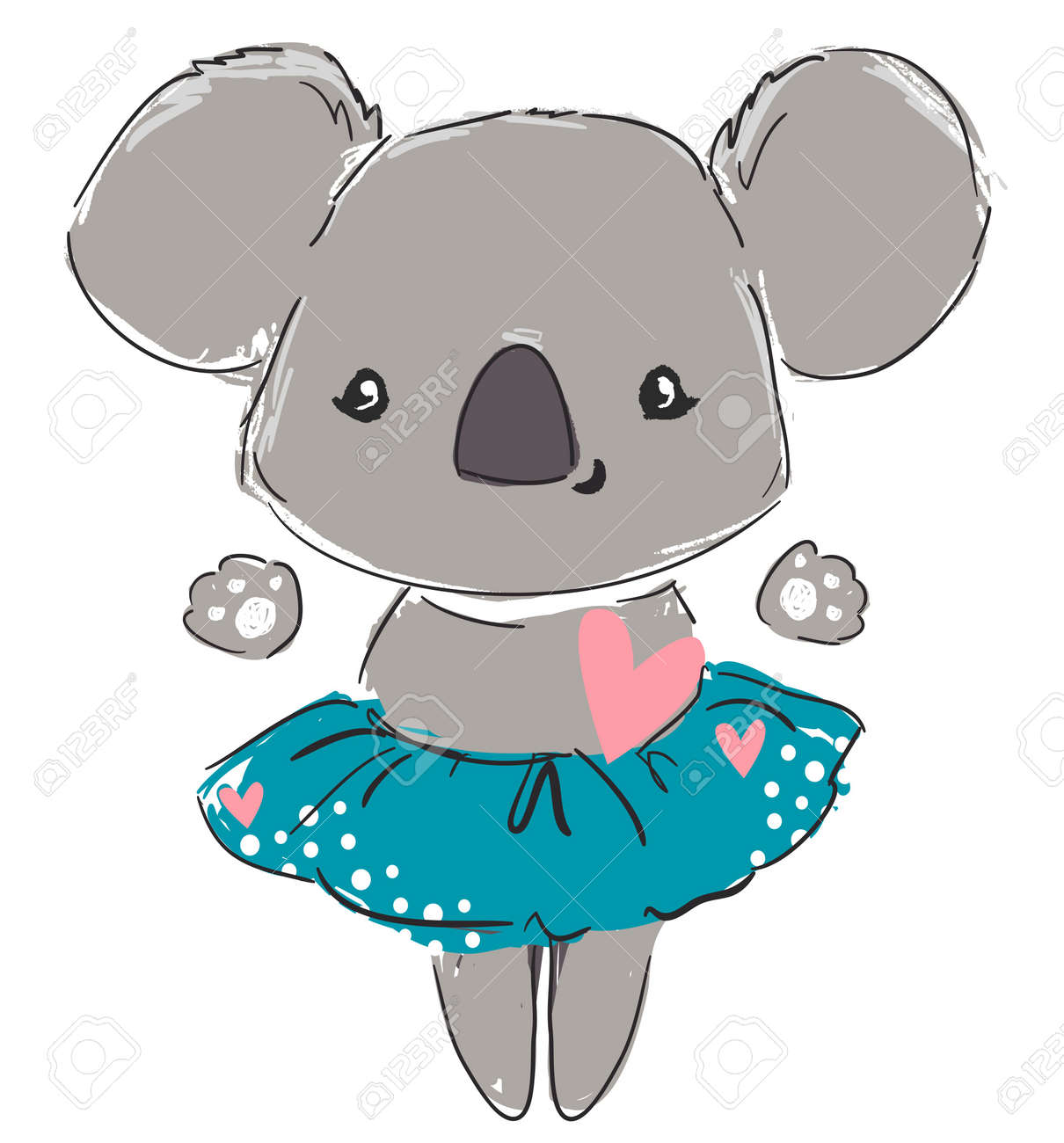 Hand Drawn Cute Gray Koala And Heart Print For Baby Clothes Royalty Free Cliparts Vectors And Stock Illustration Image