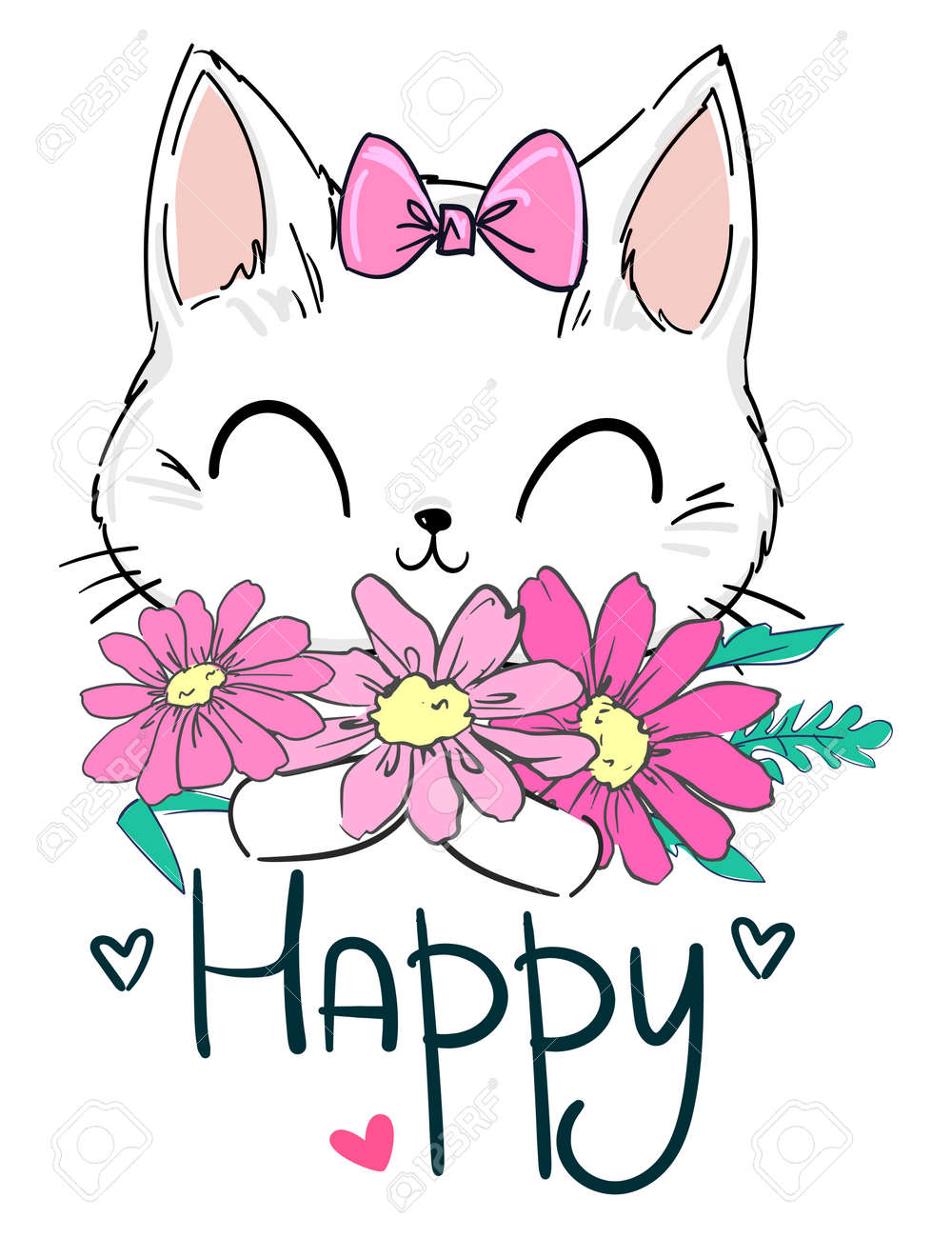 Hand Drawn Cute Cat And Flowers Print For Children S Textiles Poster Design Nursery Vector Stock Lizenzfrei Nutzbare Vektorgrafiken Clip Arts Illustrationen Image 150383466