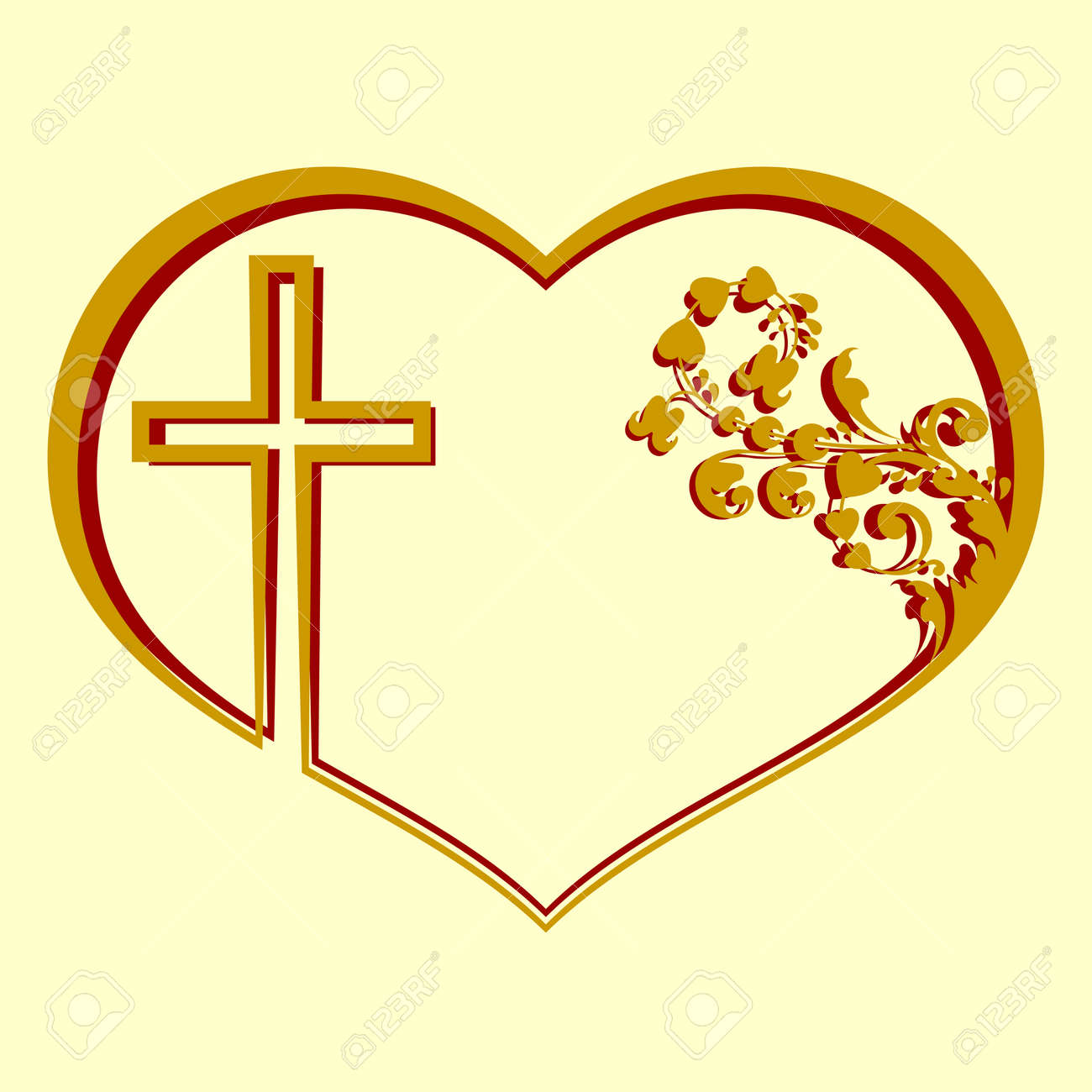 silhouette of heart with a cross and pattern stock photo picture