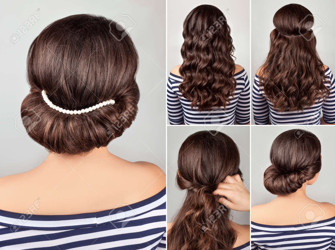 greek style hairdo with string of pearls tutorial. Hairstyle for long hair. Sea style. - 58145245 greek style hairdo with string of pearls tutorial. Hairstyle for long hair. Sea style. - 58145245
