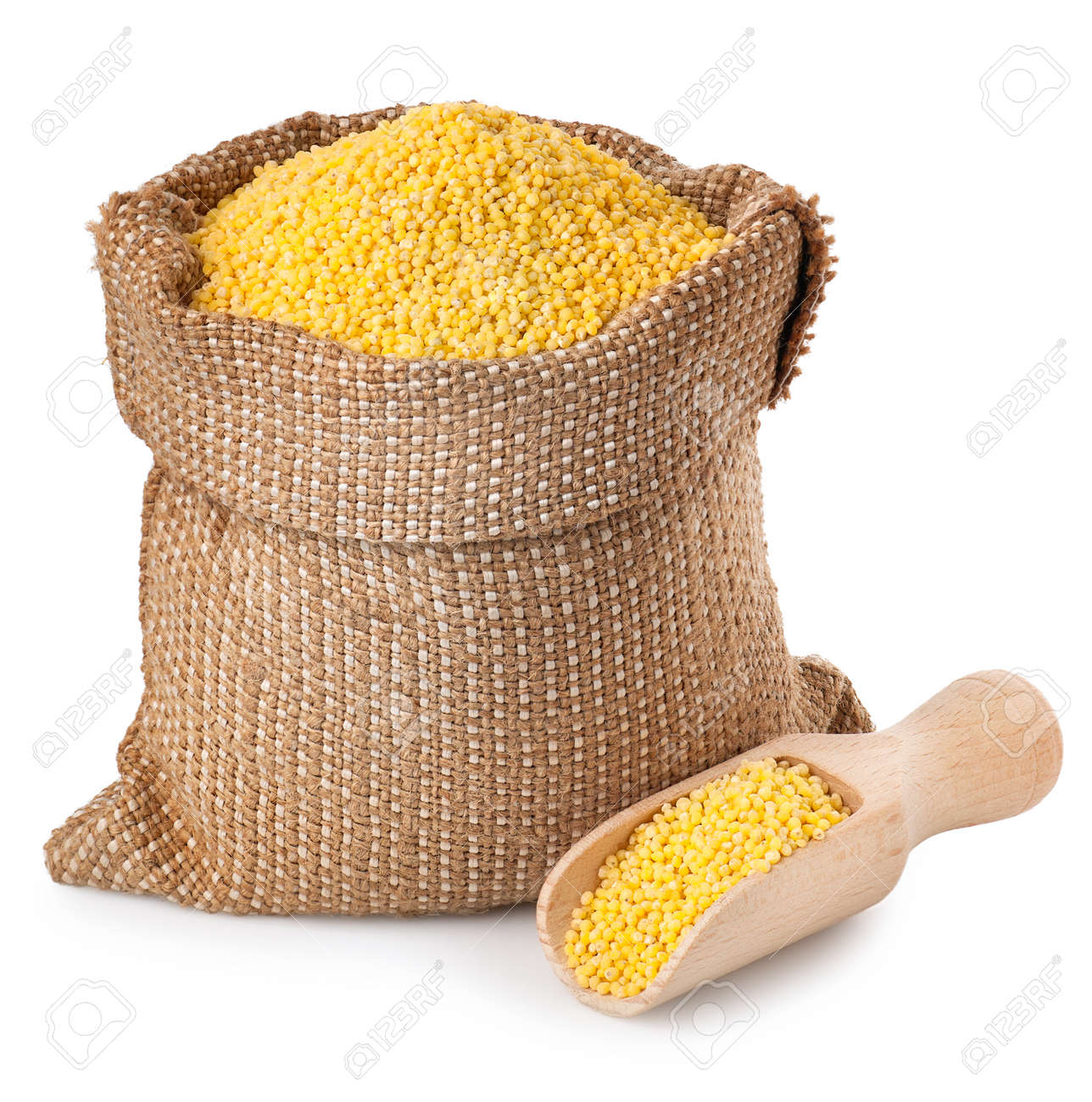 Millet sack with scoop isolated on white background. - 58145591 Millet sack with scoop isolated on white background. - 58145591