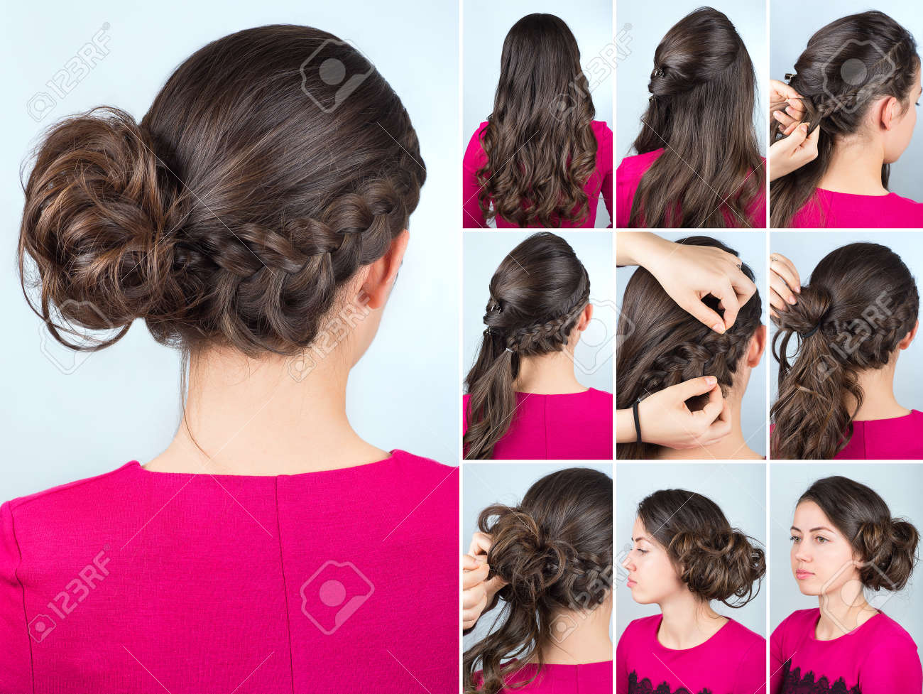 Hairstyle Twisted Bun To One Side And Braid On Curly Hair