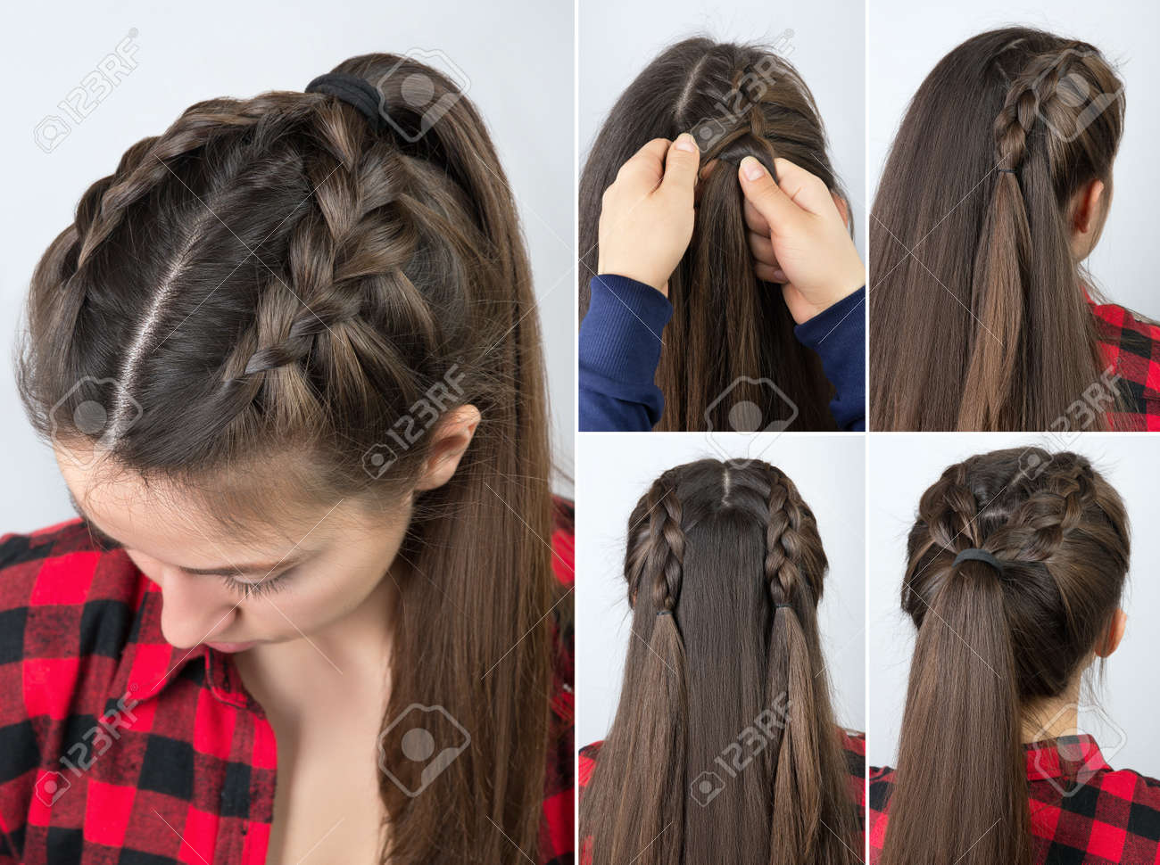 pony tail with braid hairstyle tutorial - 74496049 pony tail with braid hairstyle tutorial - 74496049