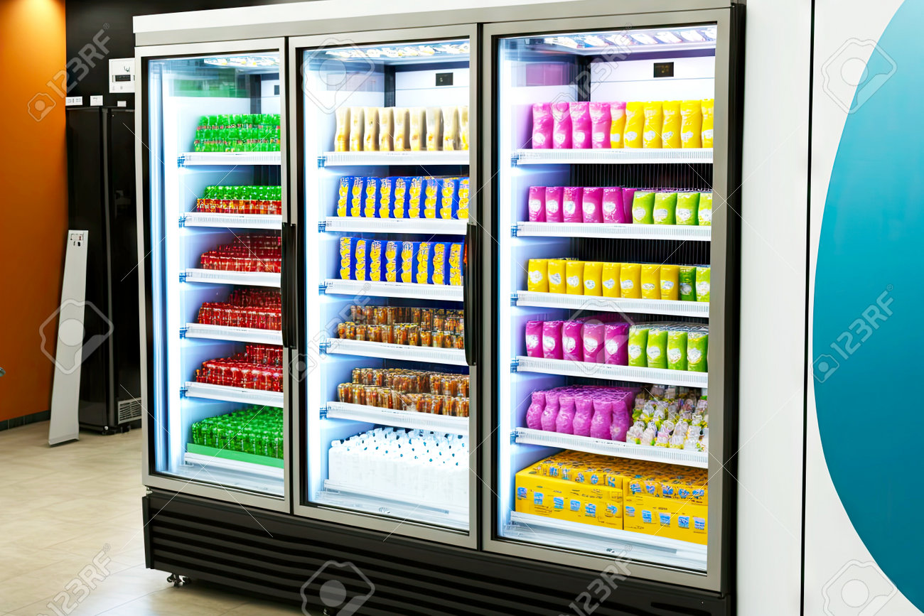Milchprodukte Im Supermarkt, Kühlschrank, Schaufenster, Einzelhandel  Lizenzfreie Fotos, Bilder und Stock Fotografie. Image 197324552.