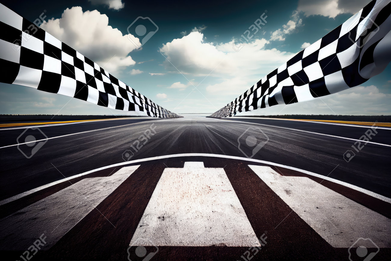 Race Track, With View Of The Finish Line And Checkered Flag, Created With  Generative Ai Фотография, картинки, изображения и сток-фотография без  роялти. Image 201374986