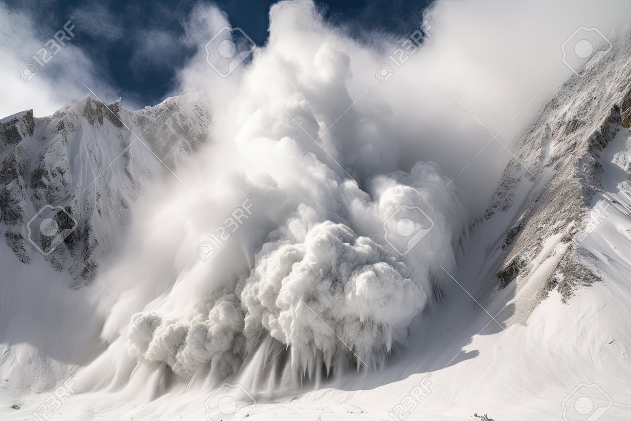 Spectacular Avalanche Crashing Down The Side Of A Mountain With Clouds In  The Background, Created With Generative Ai Stock Photo, Picture and Royalty  Free Image. Image 201490958.