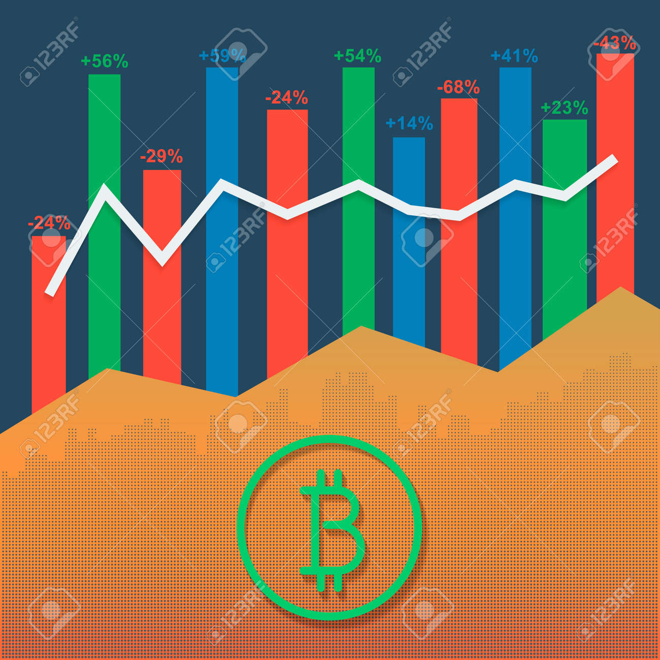 시장 성장 그래프 및 볼륨 열이있는 비트 코인 로고 타입 암호 화폐. 로열티 무료 사진, 그림, 이미지 그리고 스톡포토그래피.  Image 93973055