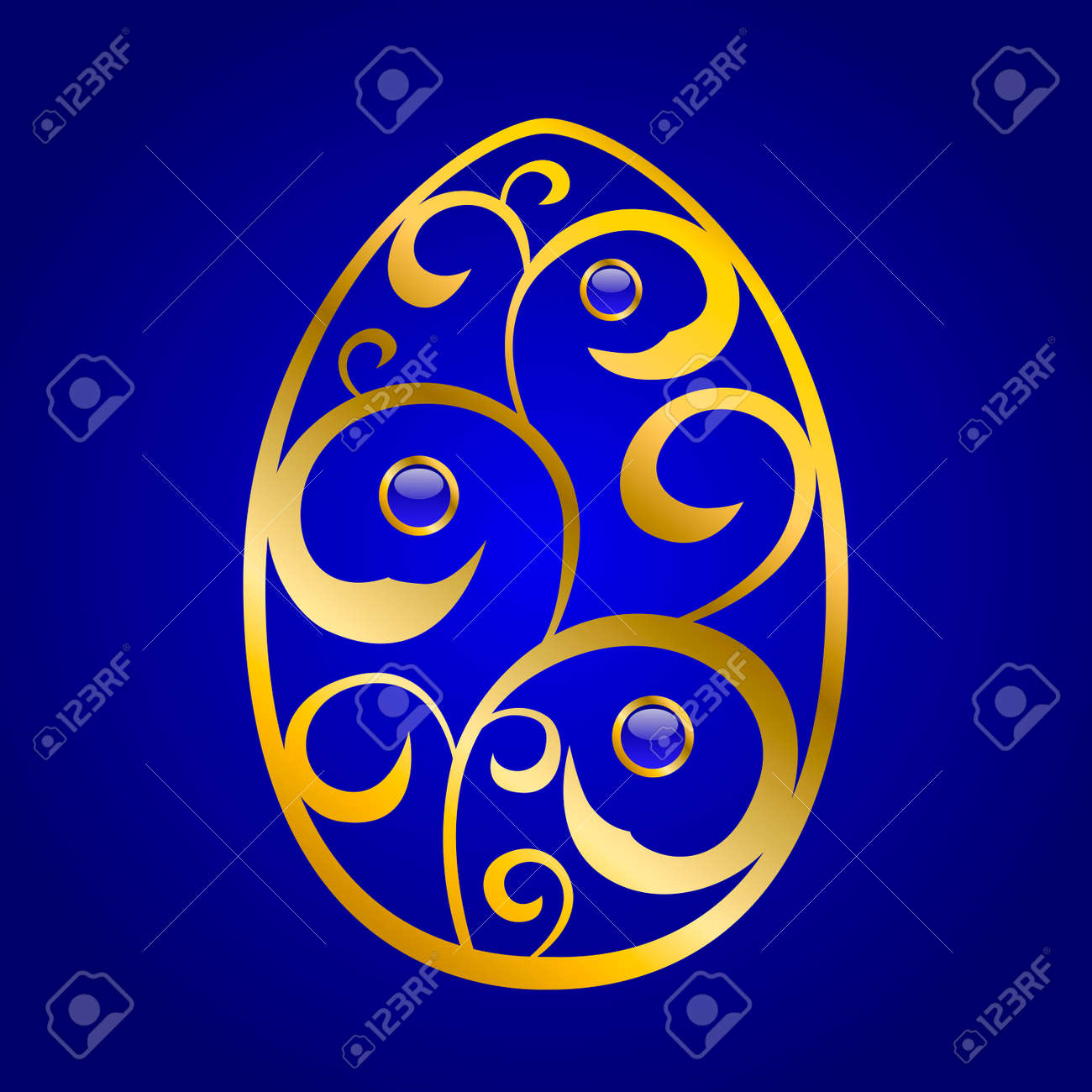 Abstract Blue Gold Easter Egg Pattern Illustration Vector Stock