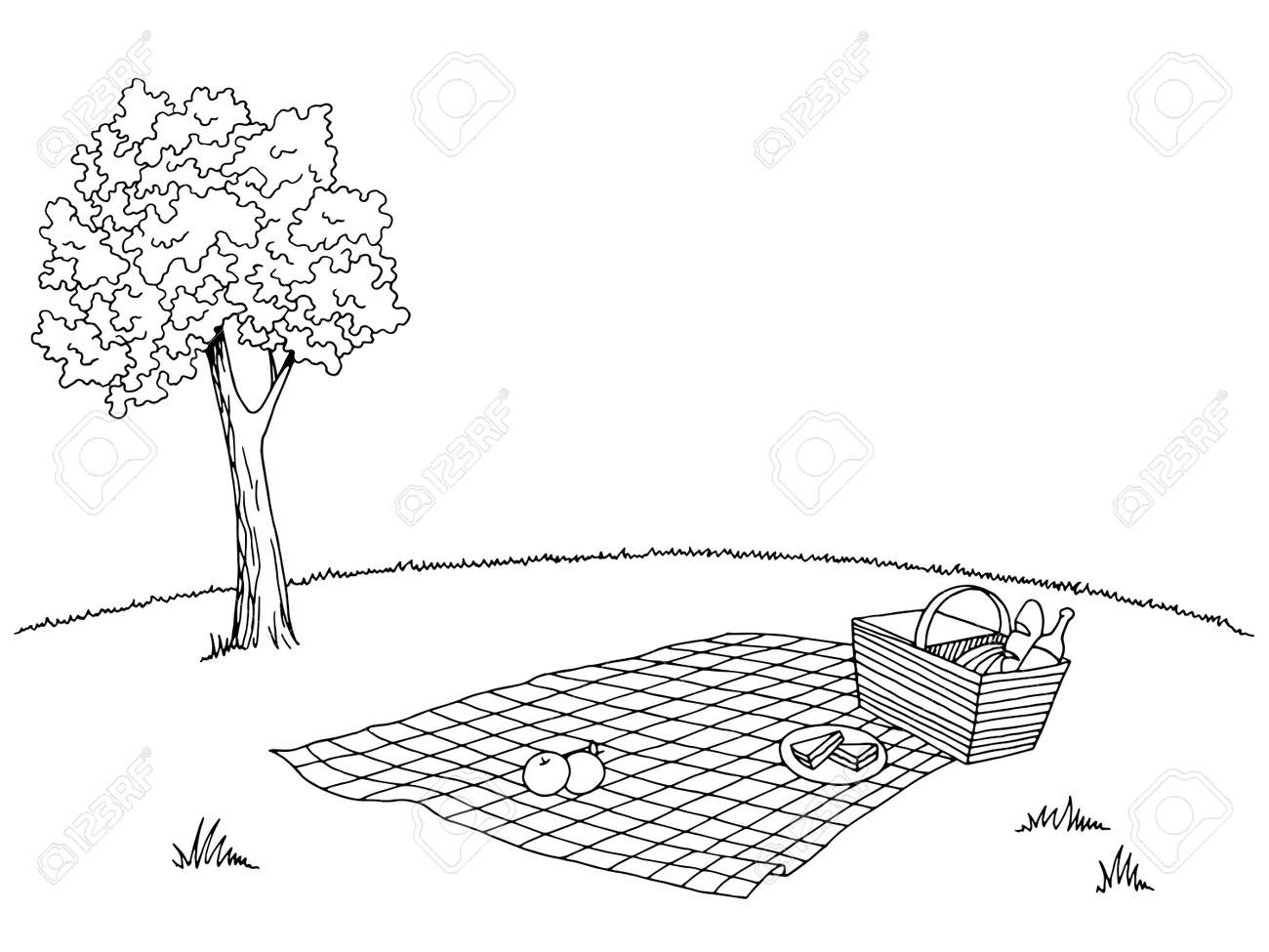 Picknick Grafik Schwarz Weiß Skizze Illustration Vektor Lizenzfrei nutzbare  SVG, Vektorgrafiken, Clip Arts, Illustrationen. Image 69350737.