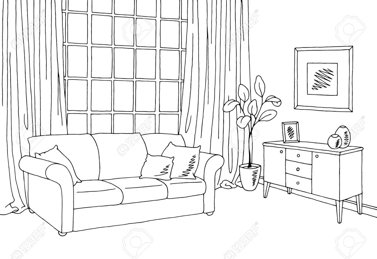 Wohnzimmer Grafik Schwarz Weiss Innen Skizze Abbildung Vektor Lizenzfrei Nutzbare Vektorgrafiken Clip Arts Illustrationen Image 75203652