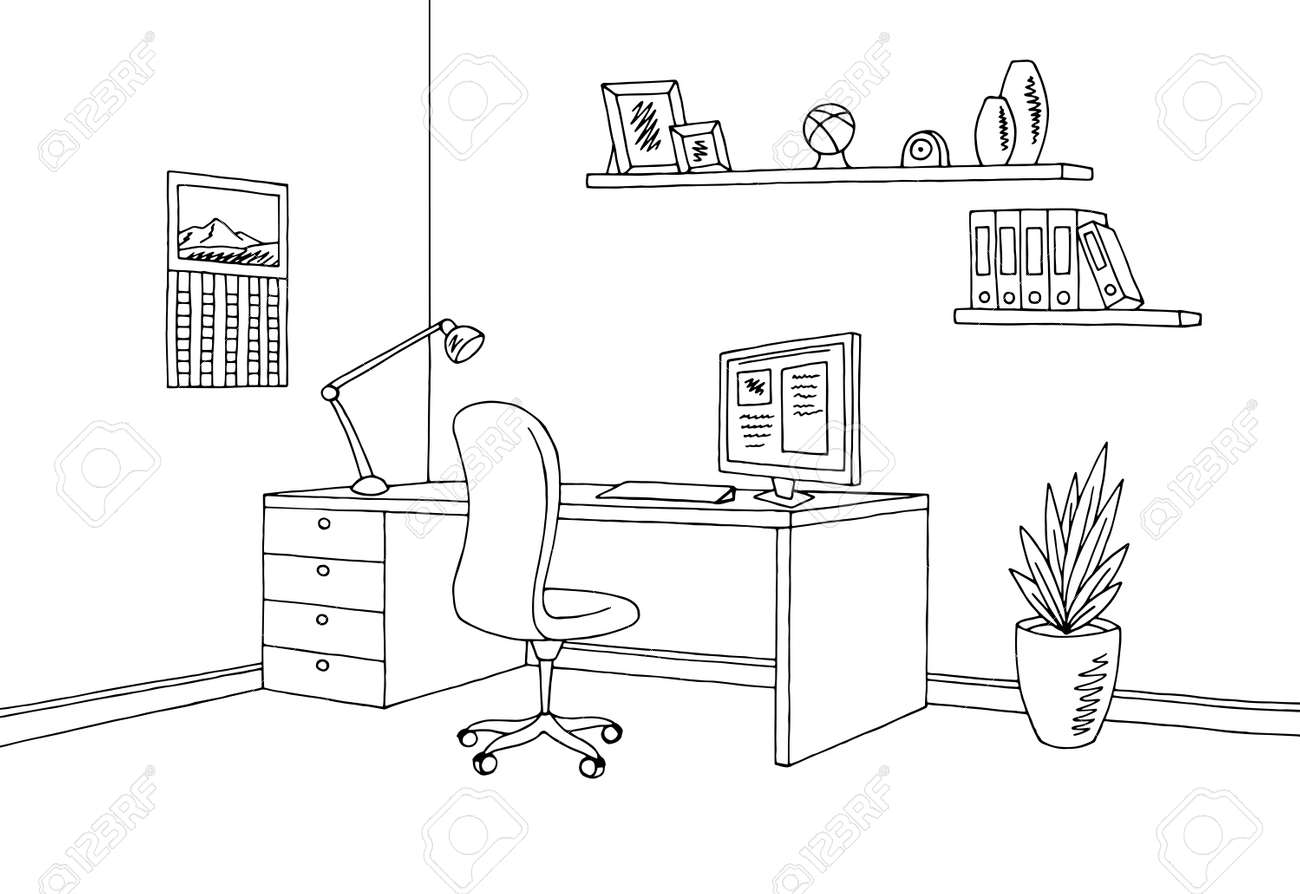 Office Graphic Black White Interior Sketch Illustration Vector Royalty Free  SVG, Cliparts, Vectors, and Stock Illustration. Image 76828801., image size:1300x894