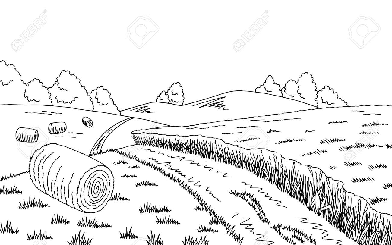 田舎道グラフィック ブラック白の風景スケッチします のイラスト素材 ベクタ Image 5149