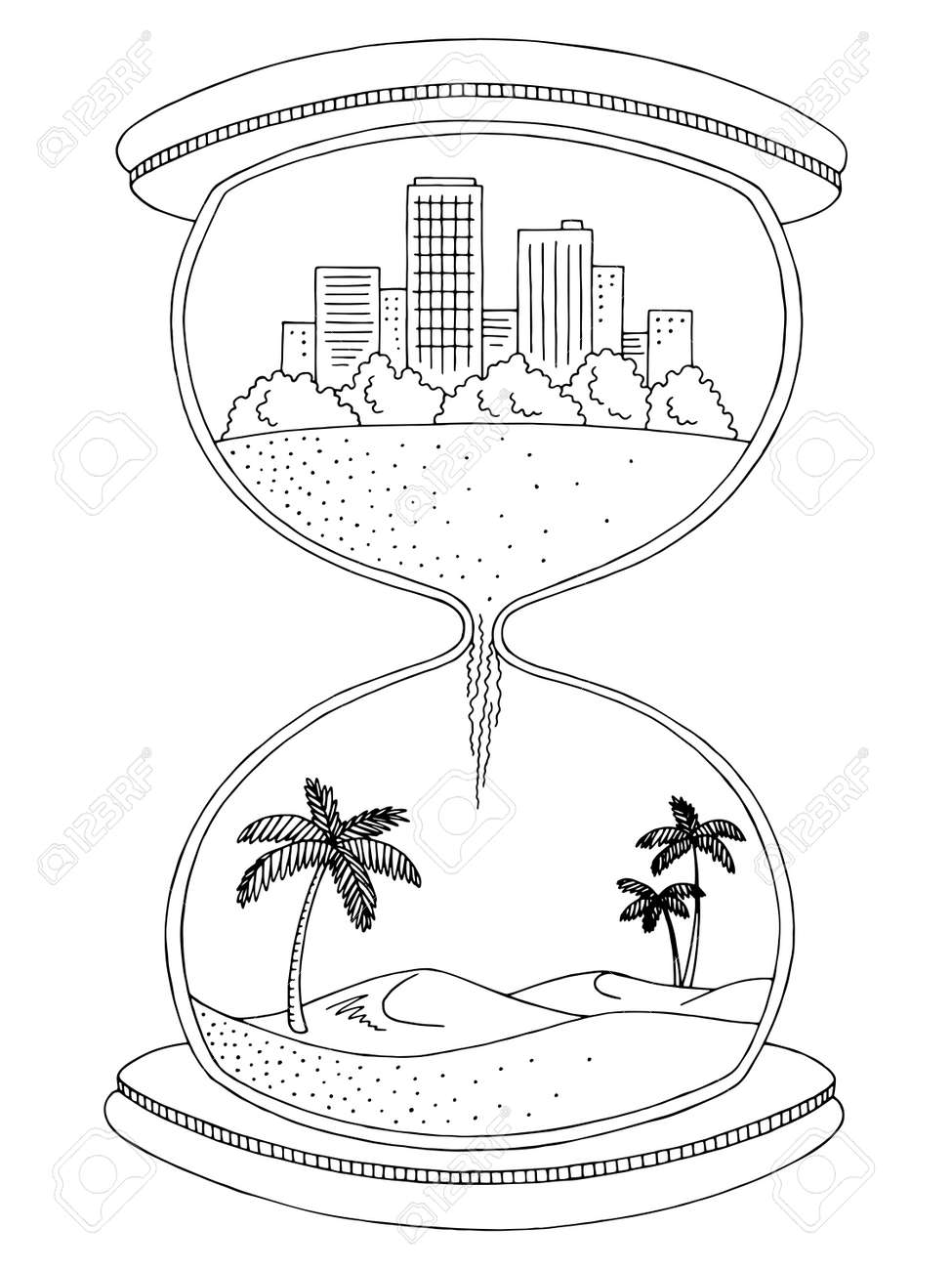 Ampulheta Abstrata Grafica Preto E Branco Cidade Deserto Paisagem Desenho Ilustracao Vector Ilustraciones Vectoriales Clip Art Vectorizado Libre De Derechos Image 91741996