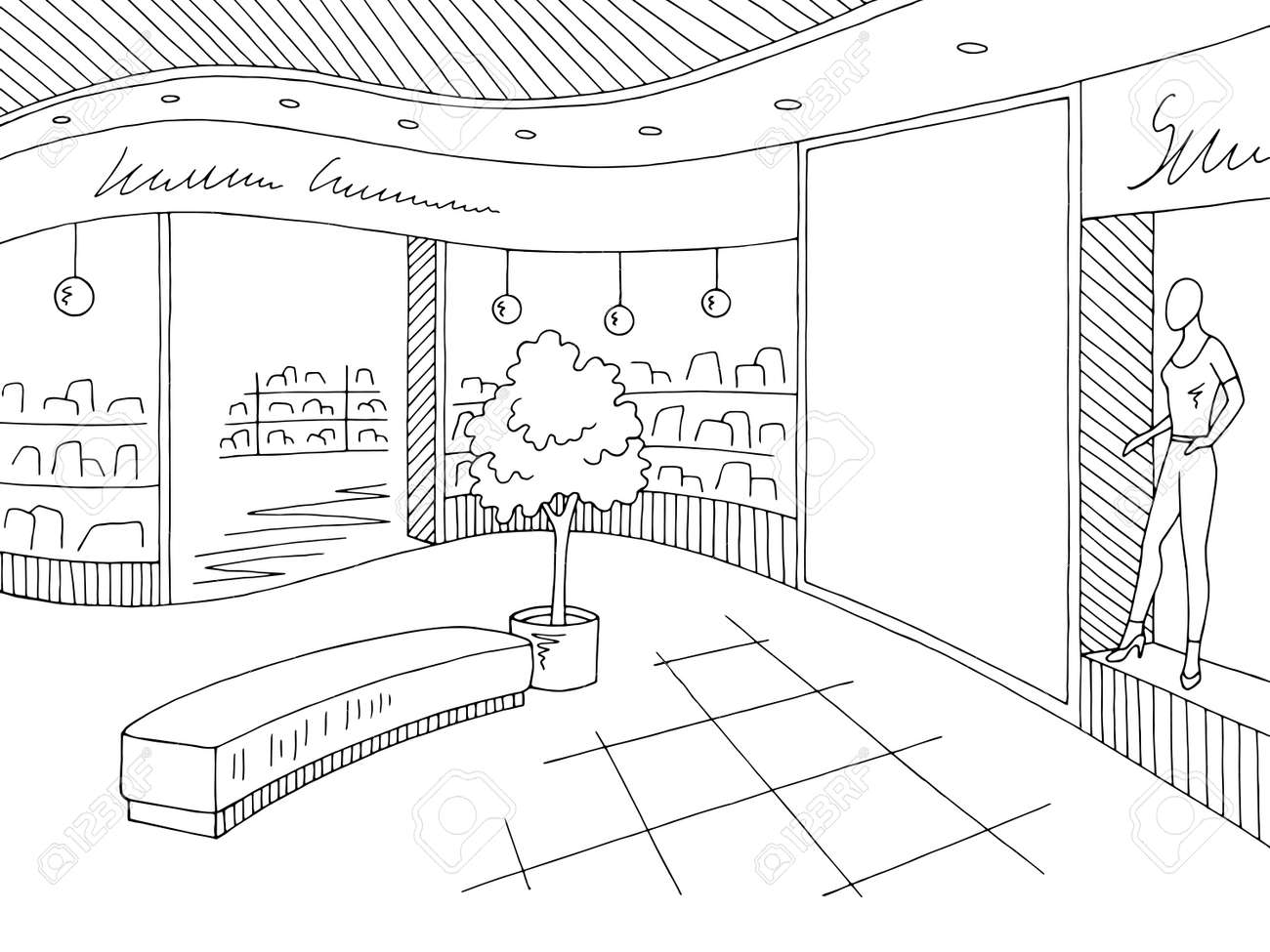 Shopping Mall Graphic Black White Interior Sketch Illustration Vector  Royalty Free SVG, Cliparts, Vectors, and Stock Illustration. Image  112607763.