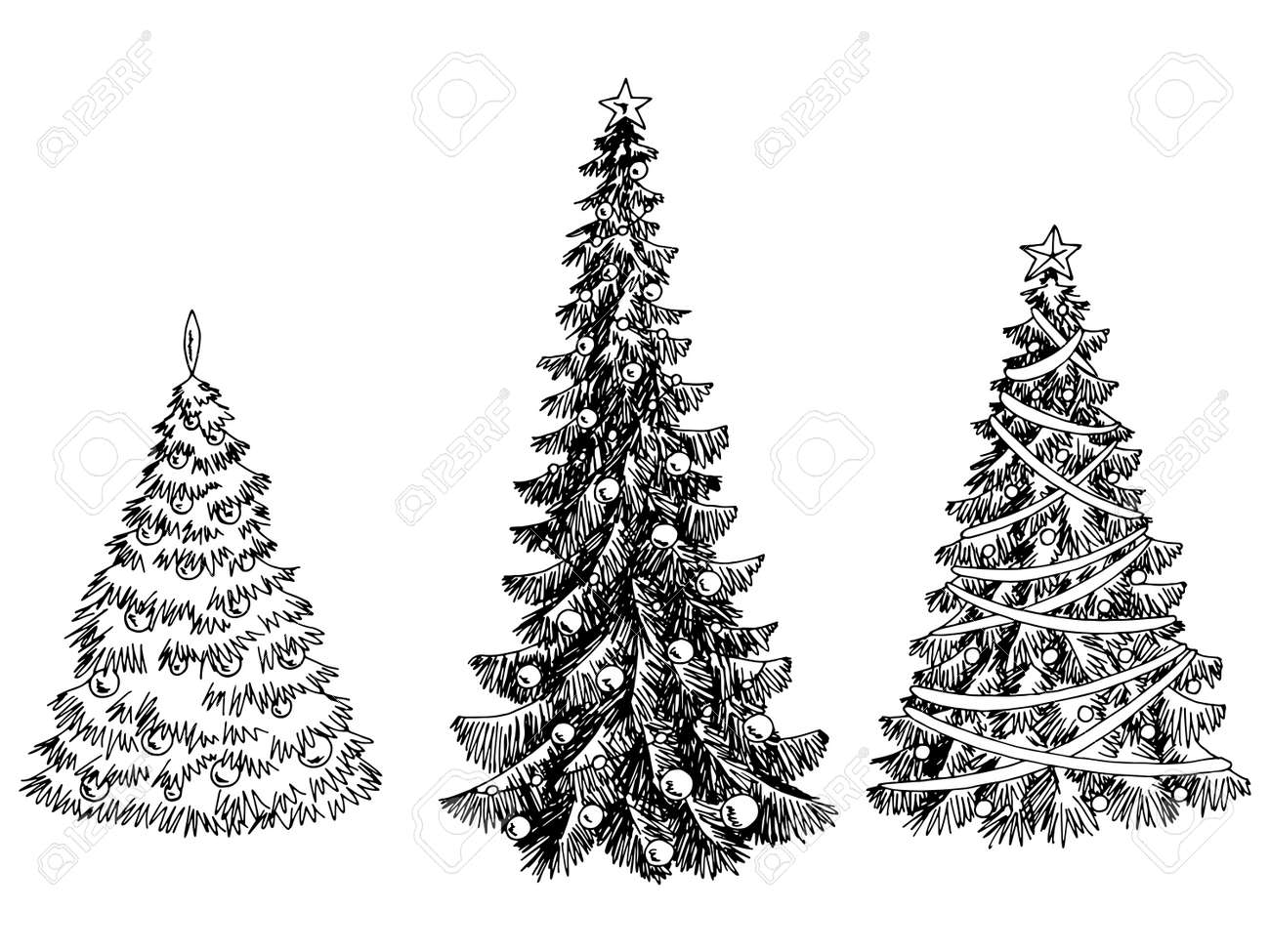 Christmas Tree Graphic Black White New Year Decor Isolated Sketch Set  Illustration Vector Royalty Free SVG, Cliparts, Vectors, and Stock  Illustration. Image 157850632., image size:1300x975