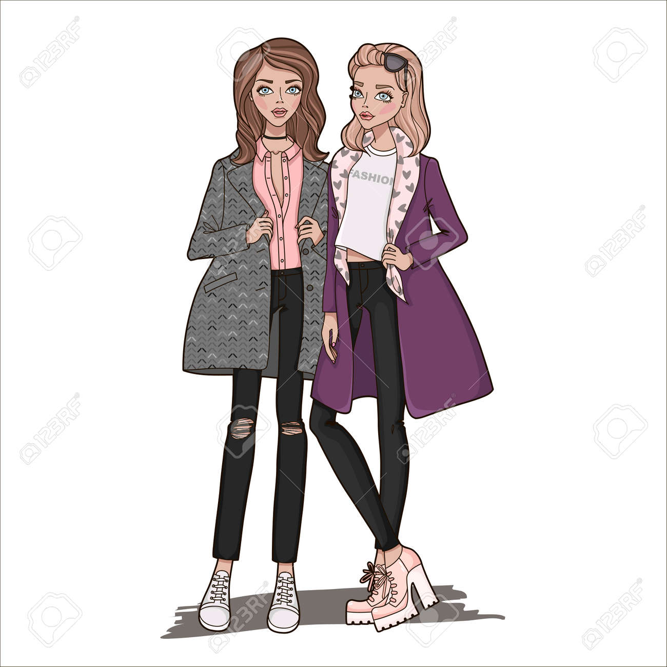 Chicas De Moda De Dibujos Animados Lindo. Ilustración Vectorial  Ilustraciones Svg, Vectoriales, Clip Art Vectorizado Libre De Derechos.  Image 97061960.