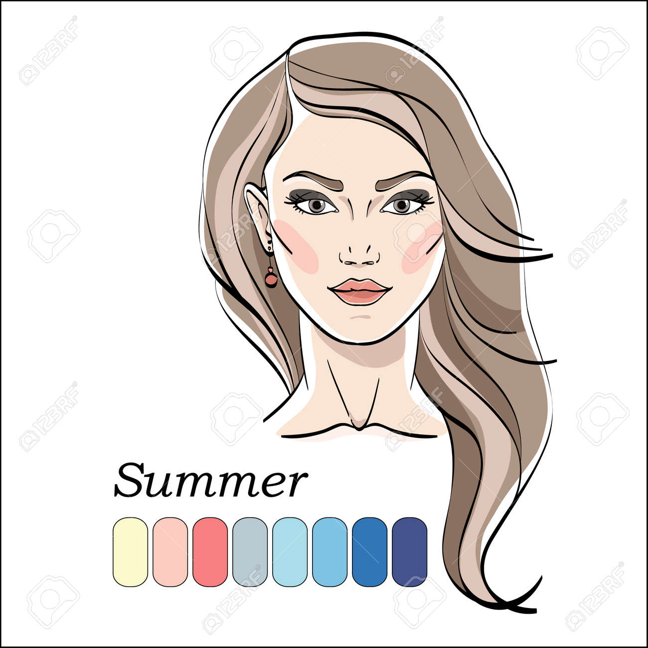 Seasonal Color Type For Women Young Female Face Portrait Make Royalty Free Cliparts Vectors And Stock Illustration Image 97220230,Aesthetic Relationship Aesthetic Line Art Body