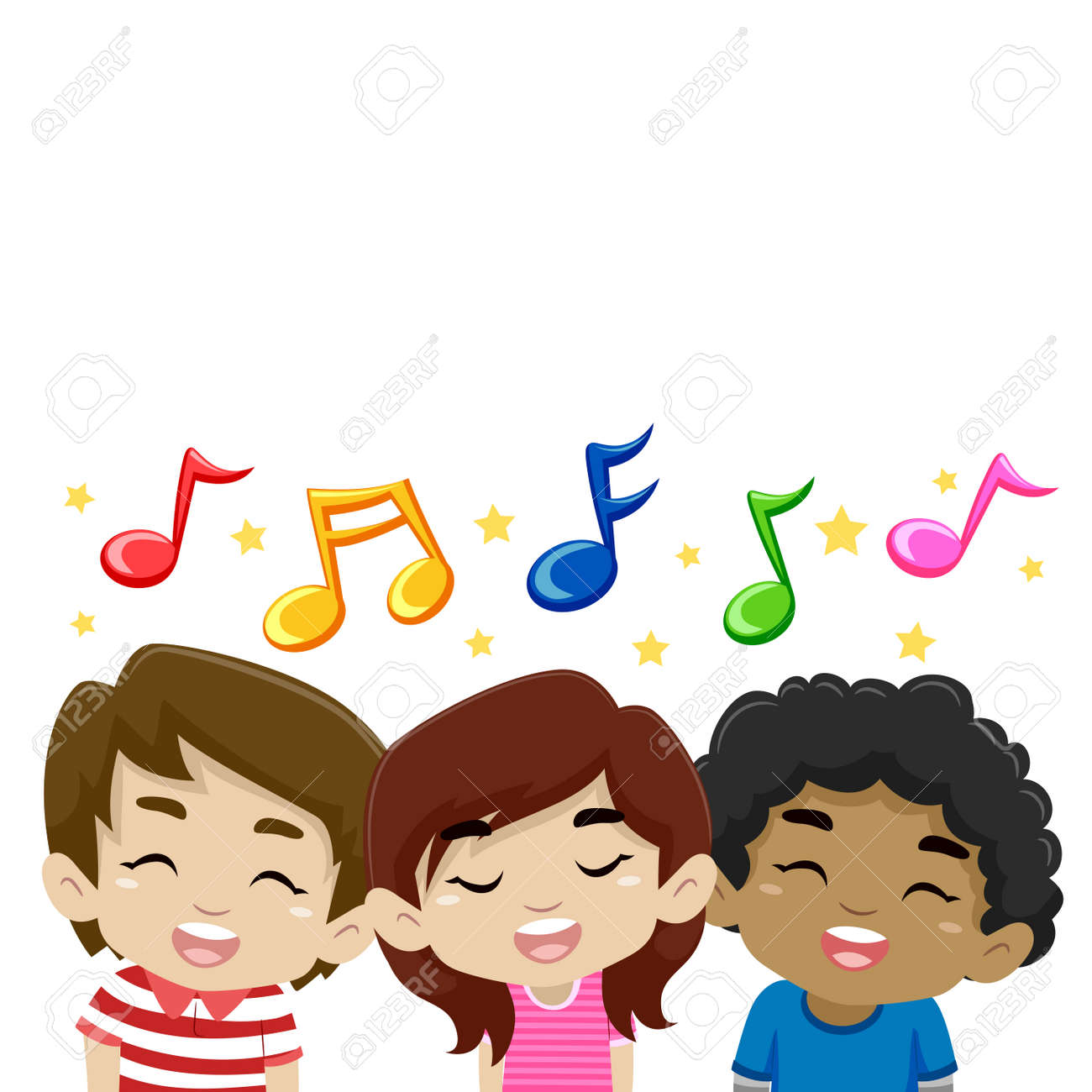 Vector Illustration of Kids Singing with Music Notes - 55828954 Vector Illustration of Kids Singing with Music Notes - 55828954