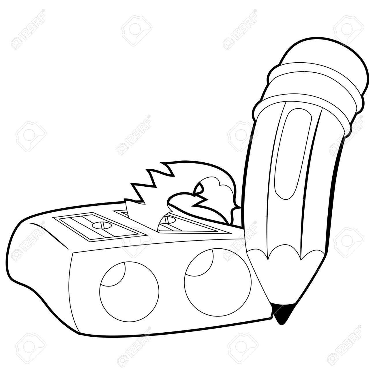 鉛筆と鉛筆削りのぬりえの本の概要 のイラスト素材 ベクタ Image 88494006
