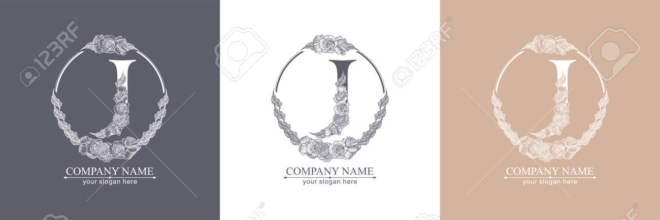 Letter J logo or monogram. For your business. Vector sign. Floral style, roses. Personal logo. - 142924816 Letter J logo or monogram. For your business. Vector sign. Floral style, roses. Personal logo. - 142924816