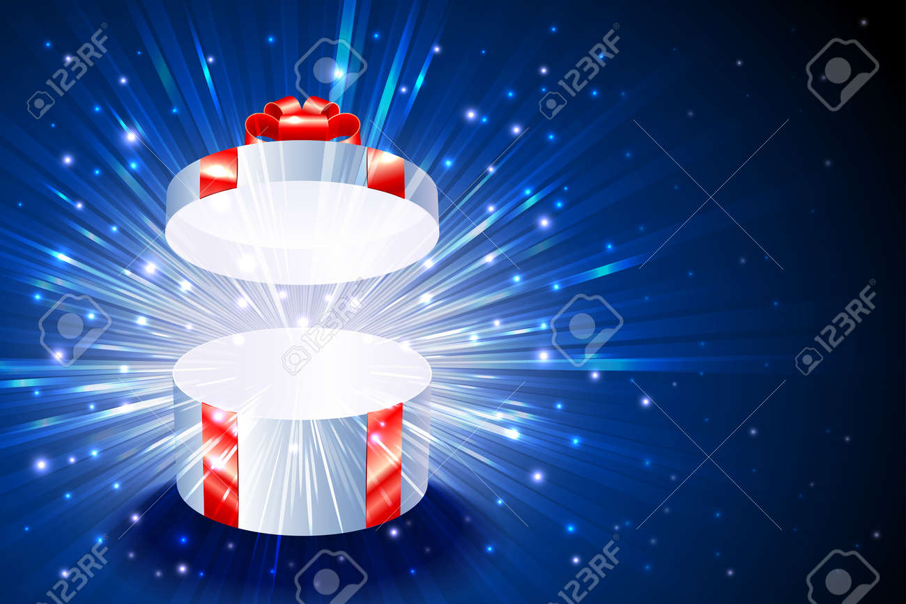 クリスマスのテーマの装飾のためのキラキラから爆発する花火を輝かせてオープン ギフト ボックスのイラスト素材 ベクタ Image クリスマスのテーマの装飾のためのキラキラから爆発する花火を輝かせてオープン ギフト ボックスのイラスト素材 ベクタ Image