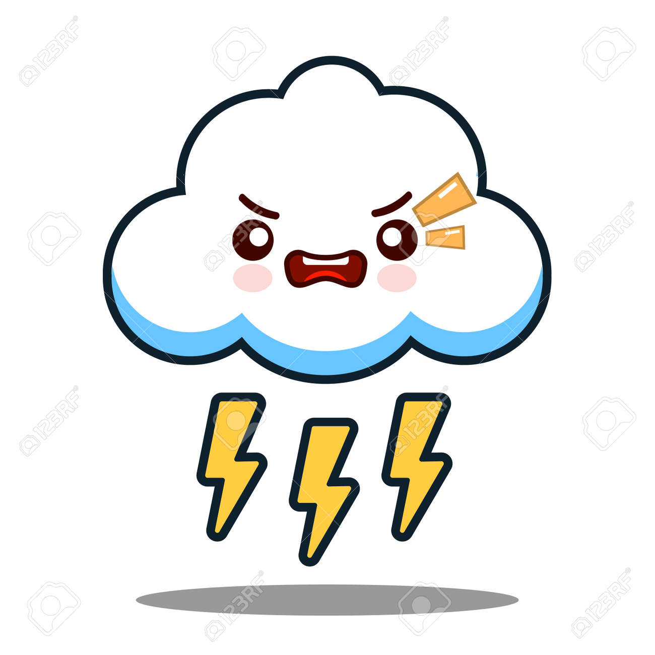 cute cloud lightning bolt kawaii face icon cartoon character