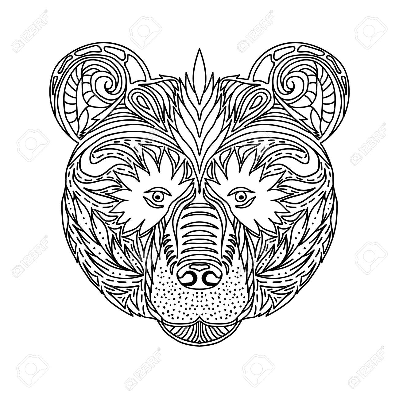 Black and white ornament faces wild beast of the forest bear, ornamental lace design. Page for adult coloring books. Hand drawn ink pattern. Vector illustration - 50677194 Black and white ornament faces wild beast of the forest bear, ornamental lace design. Page for adult coloring books. Hand drawn ink pattern. Vector illustration - 50677194