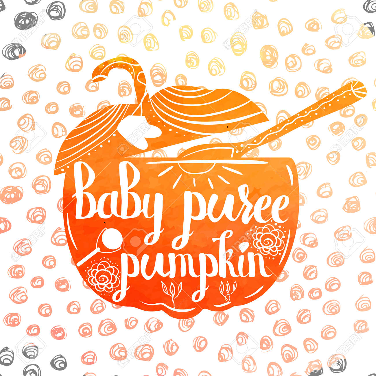 手書きカラフルなオレンジ ポスター広告かぼちゃの離乳食 ベクトル図 のイラスト素材 ベクタ Image 手書きカラフルなオレンジ ポスター広告かぼちゃの離乳食 ベクトル図 のイラスト素材 ベクタ Image