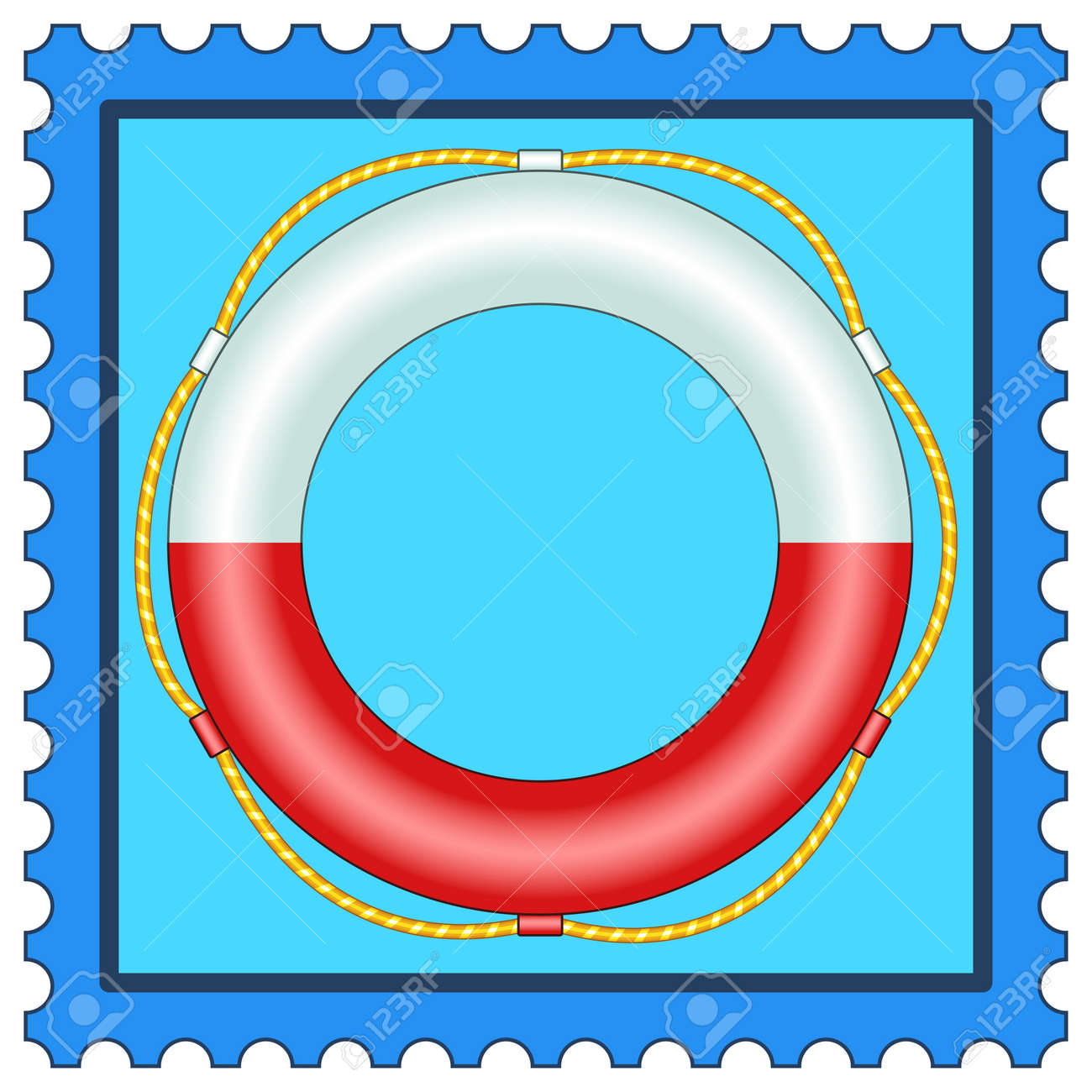 切手に救命浮き輪のイラストのイラスト素材 ベクタ Image