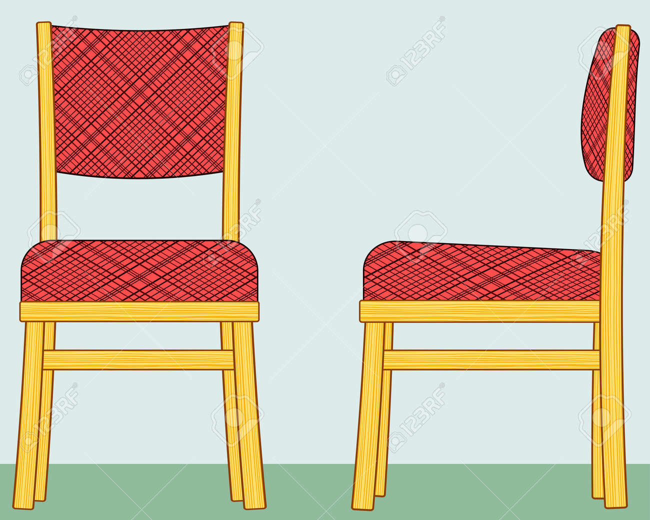 クラシックの国内のパッドを入れられた椅子のイラスト 正面図と側面図 のイラスト素材 ベクタ Image